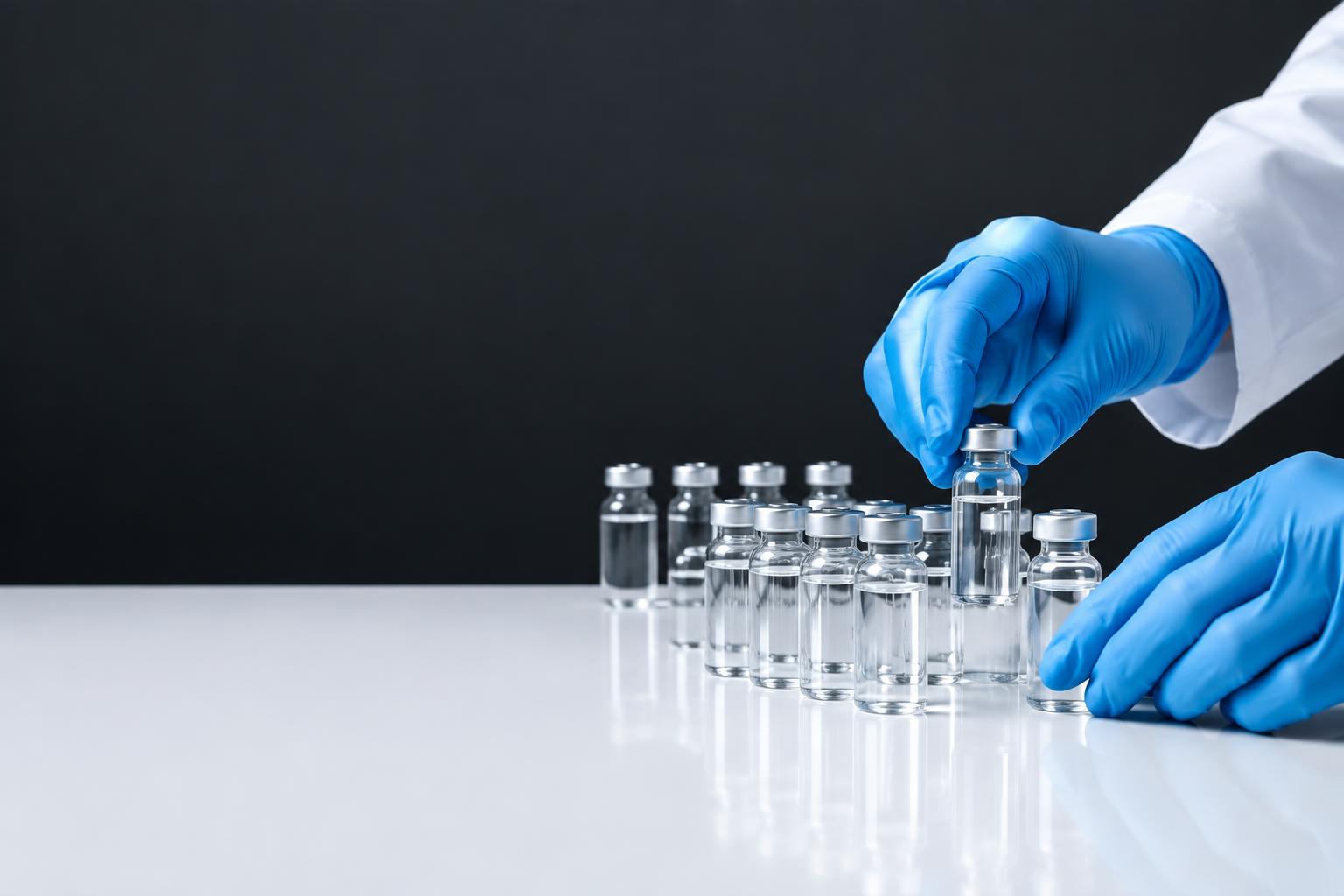 Laboratory vials arranged on a workbench